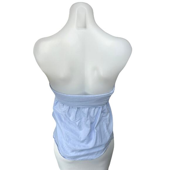 Zara Blue Sleeveless Strapless Pleated Button Front Poplin Tank Top Blouse XS - Picture 2 of 5